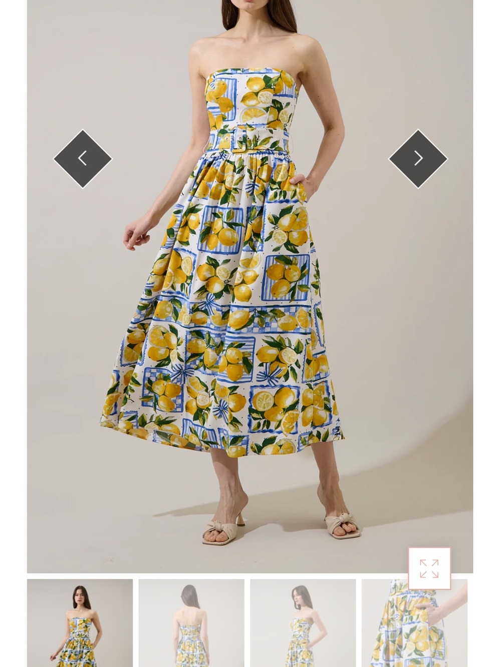 Sugarlips White & Yellow Lemon Print Strapless Midi Dress